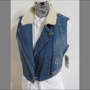 New Sz S Jean Denim Zip Up Moto BG Women #26J Vest